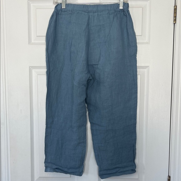 Women's linen Blue Wide Leg Pants - Picture 3 of 3